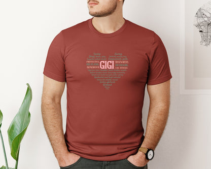 brand:Bella Canvas|color:Rust|Gigi Heart Shape Mothers Day Heart 3 Graphic T-Shirt