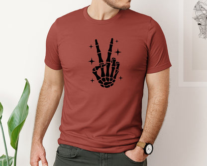 brand:Bella Canvas|color:Rust|Skeleton Peace Sign Graphic T-Shirt