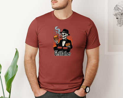 brand:Bella Canvas|color:Rust|Grillfather Mafia Bbq Skeleton Dad Graphic T-Shirt