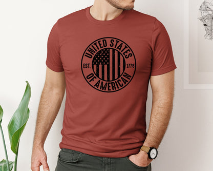 brand:Bella Canvas|color:Rust|United States Of America Patriotic Graphic T-Shirt
