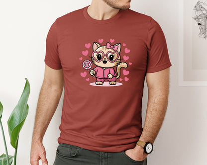 brand:Bella Canvas|color:Rust|Cute Valentine Cat In Pink Graphic T-Shirt
