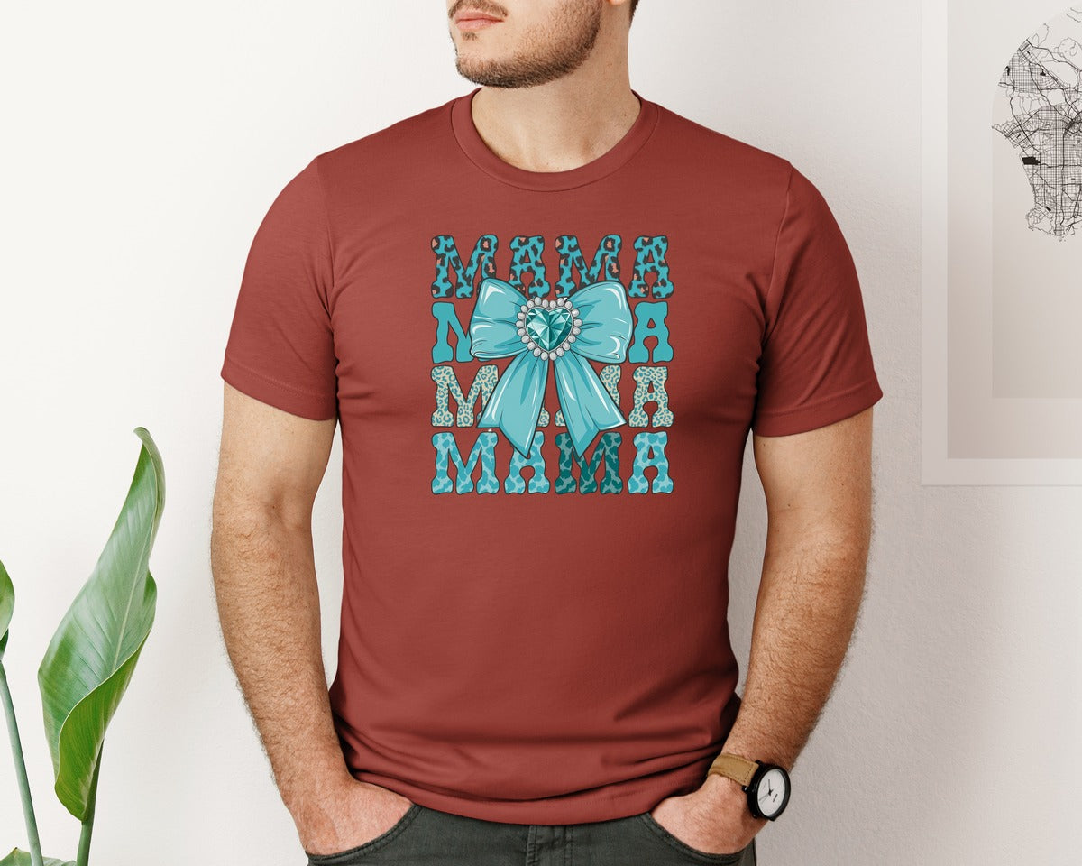 brand:Bella Canvas|color:Rust|Trendy Mama Leopard Print Bow 3 Graphic T-Shirt