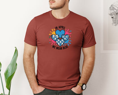 brand:Bella Canvas|color:Rust|In April We Wear Blue Autism Tee 2 Graphic T-Shirt