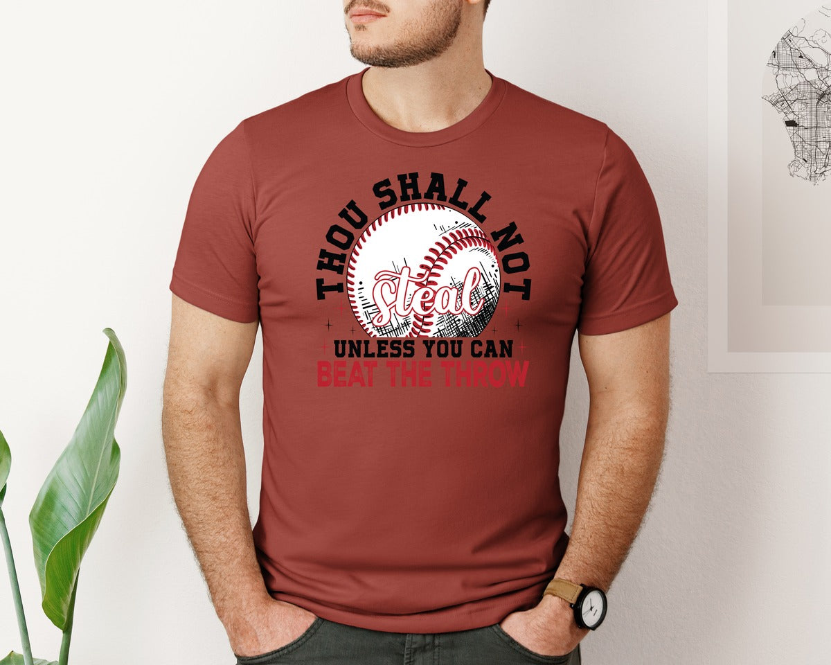 brand:Bella Canvas|color:Rust|Funny Baseball Thou Shall Not Steal Graphic T-Shirt