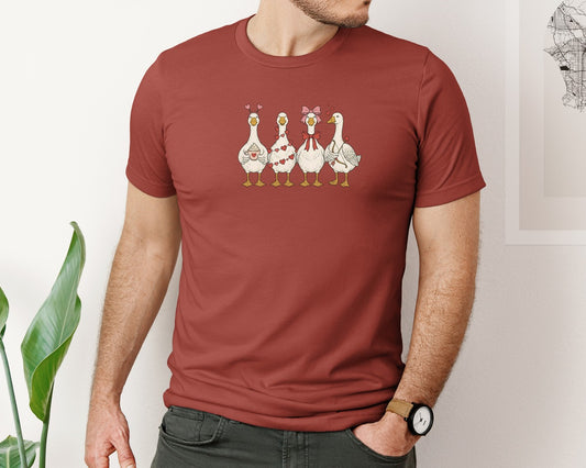 Cute Valentine Goose Set Graphic T-Shirt