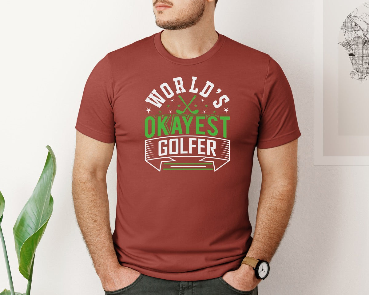 brand:Bella Canvas|color:Rust|Worlds Okayest Golfer Golf Quote 9 Graphic T-Shirt