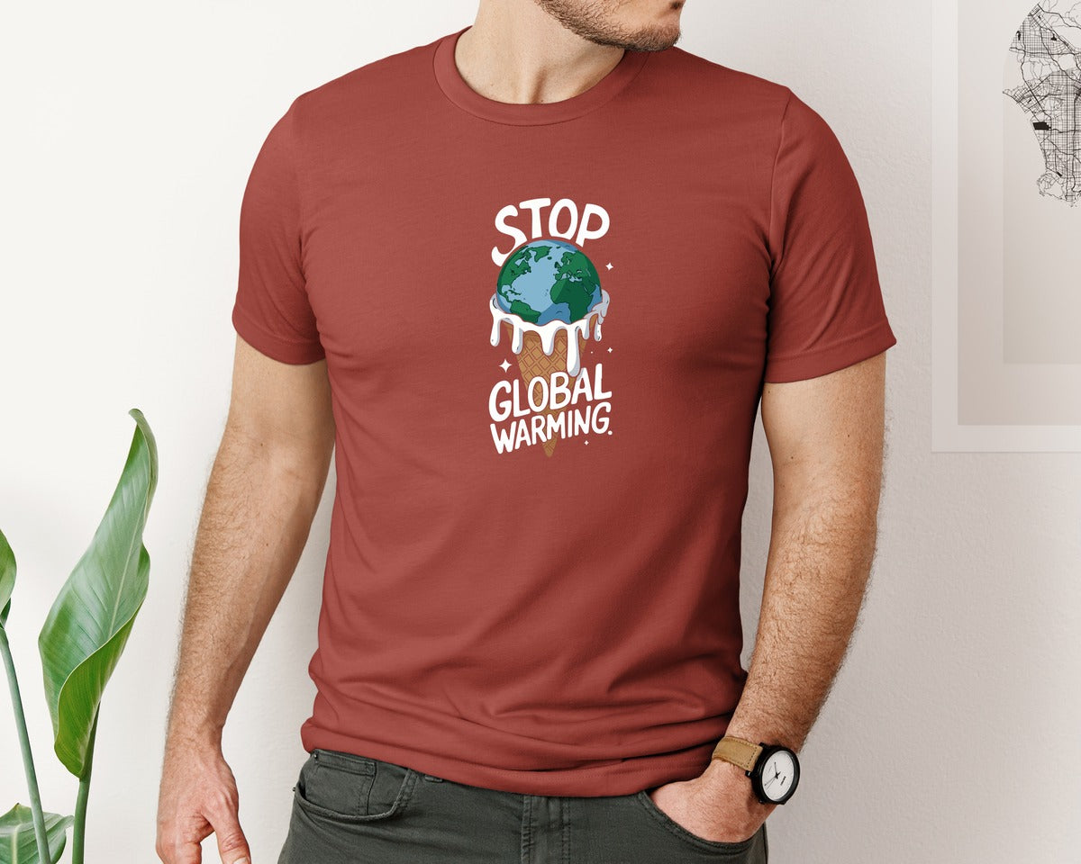 brand:Bella Canvas|color:Rust|Stop Global Warming Funny Cute Teacher Graphic T-Shirt
