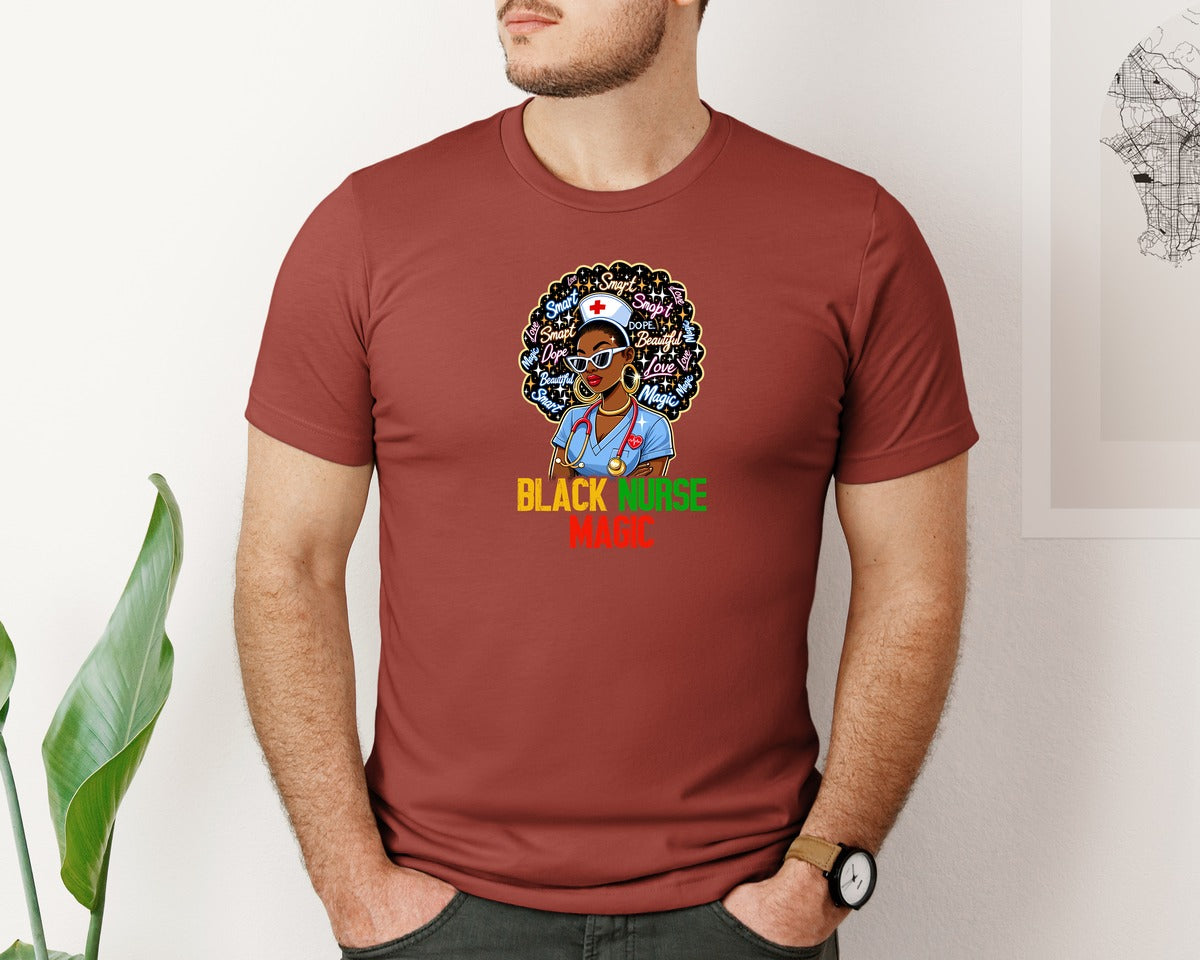 brand:Bella Canvas|color:Rust|Black Nurse Magic Afro Woman Power 2 Graphic T-Shirt