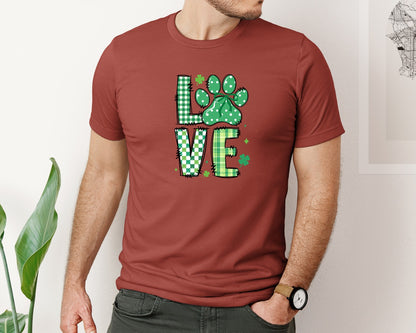 brand:Bella Canvas|color:Rust|St Patricks Day Love Dog Paw Print Graphic T-Shirt