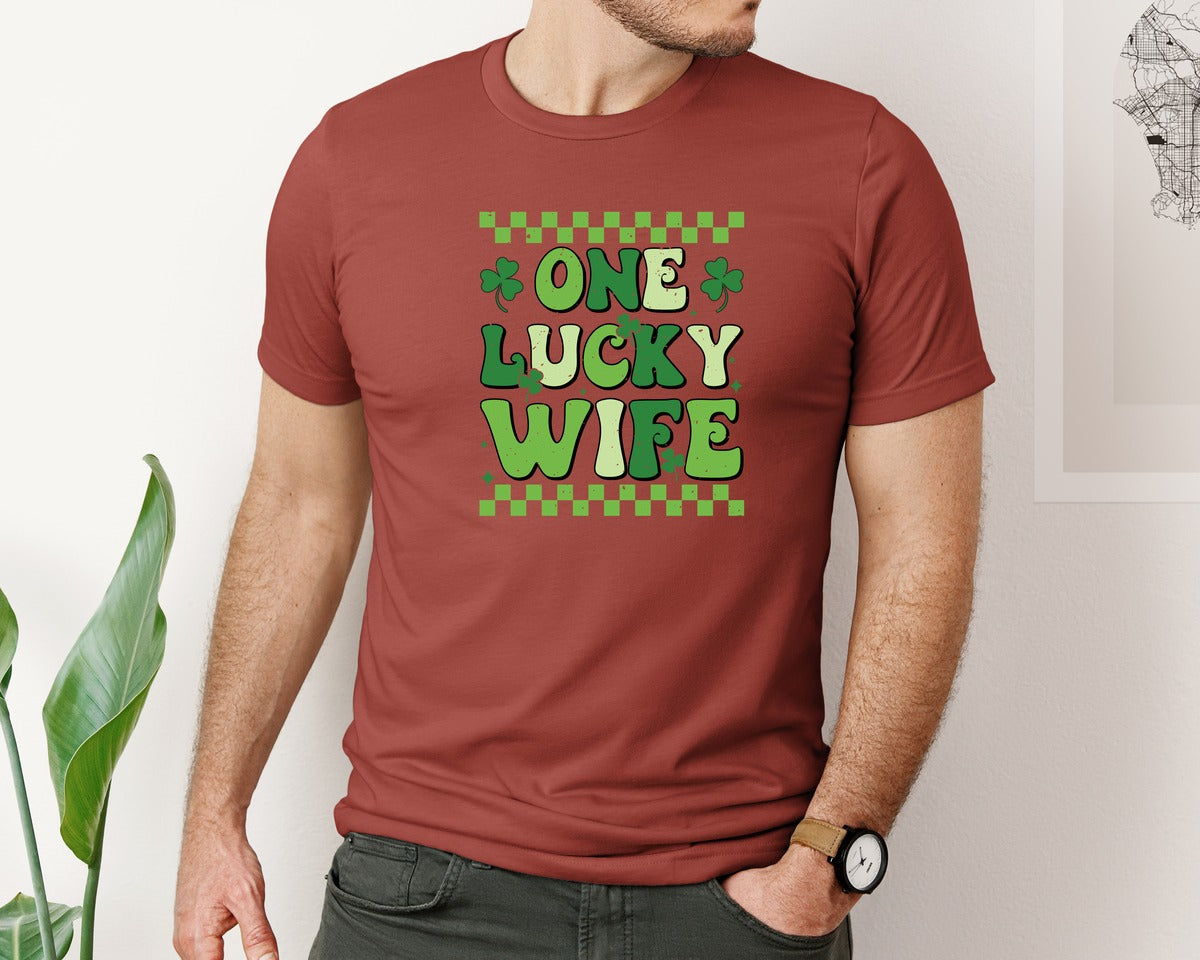 brand:Bella Canvas|color:Rust|One Lucky Wife St Patricks Day Graphic T-Shirt