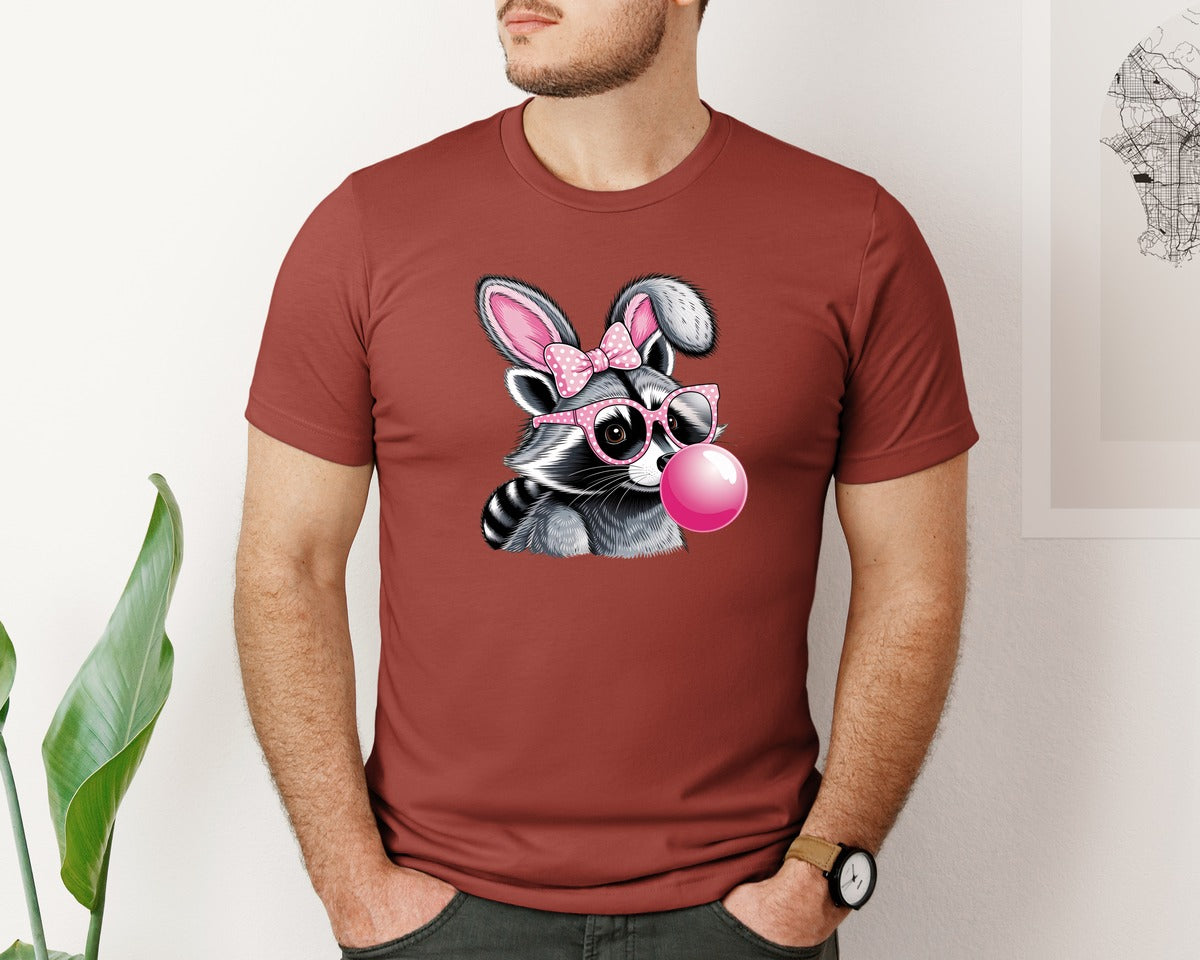 brand:Bella Canvas|color:Rust|Cute Raccoon With Glasses Bubble Gum 6 Graphic T-Shirt