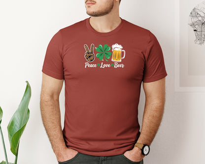 brand:Bella Canvas|color:Rust|Peace Love Beer St Patricks Day Graphic T-Shirt
