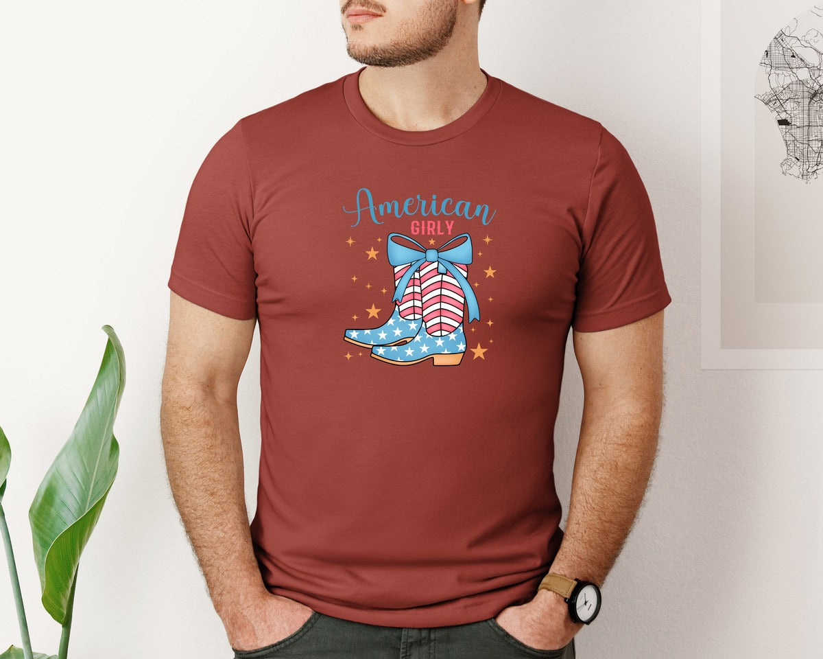 brand:Bella Canvas|color:Rust|American Girly Coquette 4Th Of July Graphic T-Shirt
