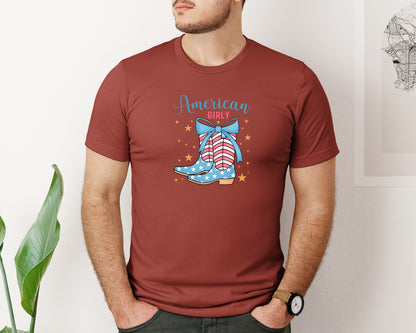 brand:Bella Canvas|color:Rust|American Girly Coquette 4Th Of July Graphic T-Shirt