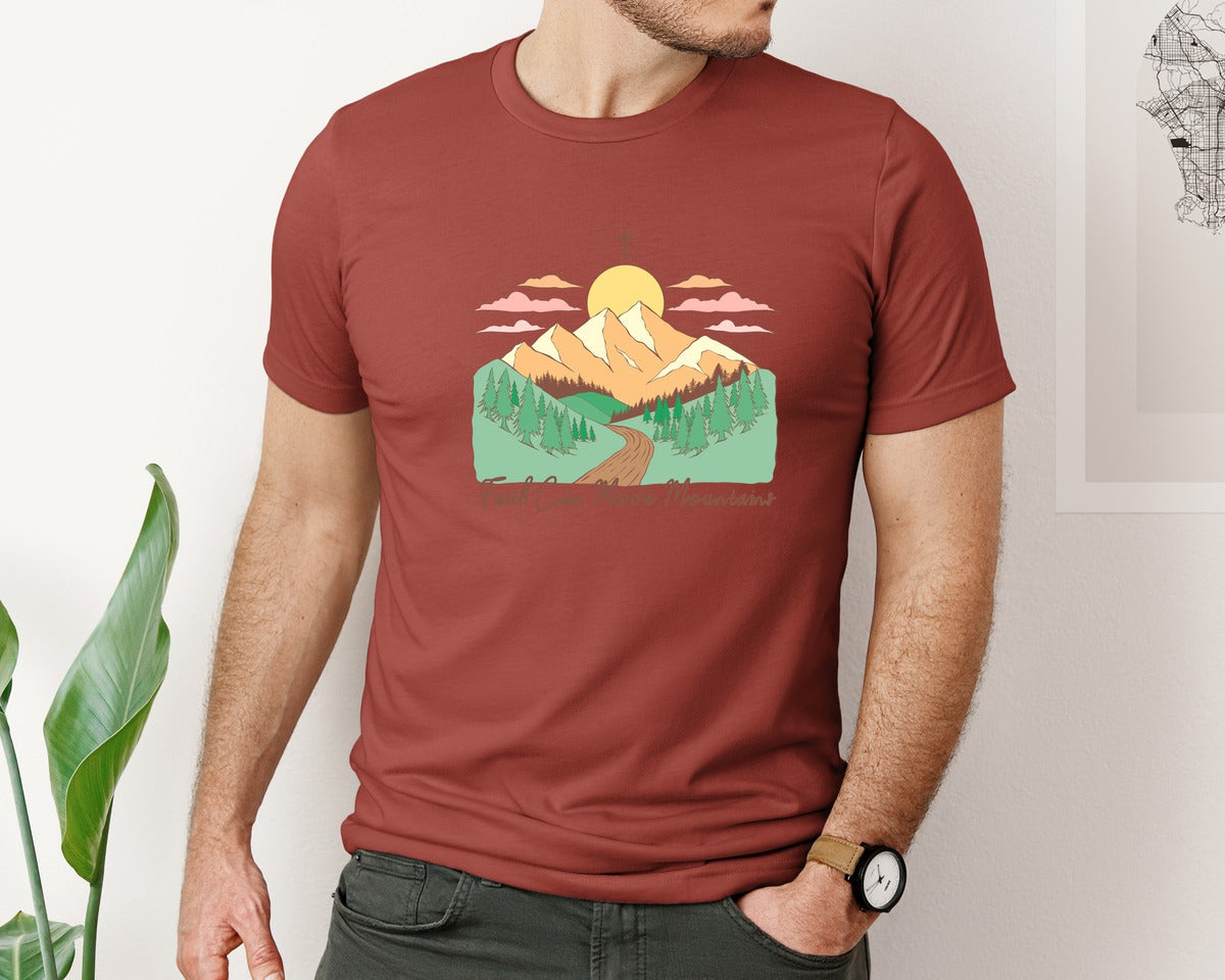brand:Bella Canvas|color:Rust|Faith Can Move Mountains Christian Quote 2 Graphic T-Shirt