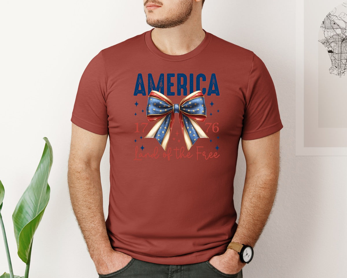 brand:Bella Canvas|color:Rust|America Bow Land Of The Free Graphic T-Shirt