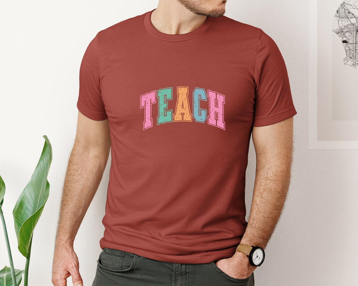 brand:Bella Canvas|color:Rust|Teacher Retro Teach Varsity Graphic T-Shirt