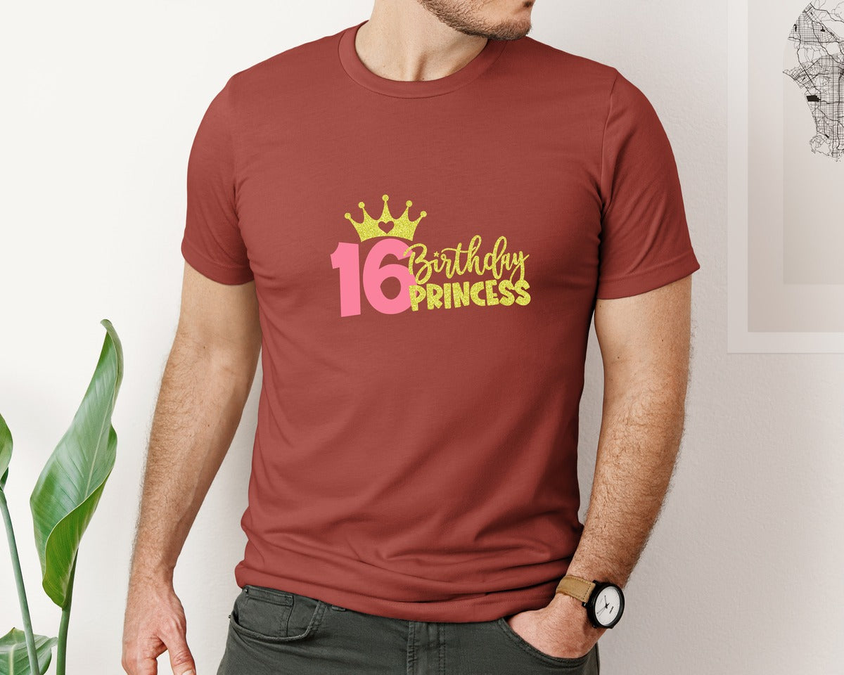 brand:Bella Canvas|color:Rust|Sixteenth Birthday Princess Graphic T-Shirt