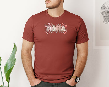 brand:Bella Canvas|color:Rust|Mama Pink Bow Floral Cute Graphic T-Shirt