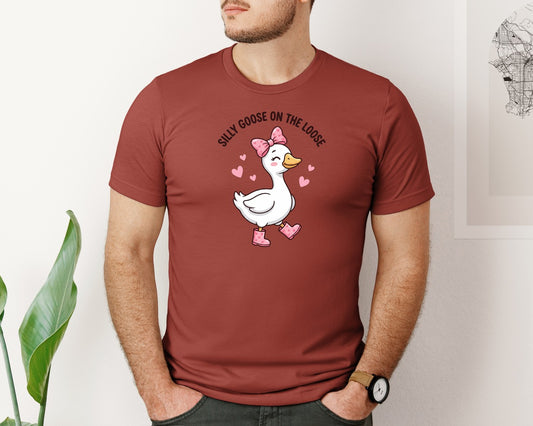 Silly Goose On The Loose Valentine Goose Graphic T-Shirt
