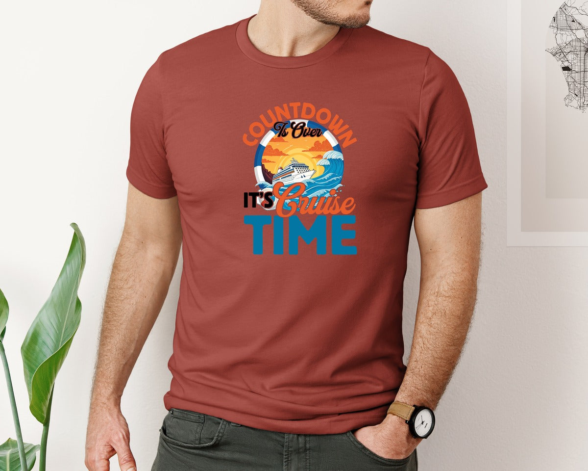 brand:Bella Canvas|color:Rust|Countdown Is Over Its Cruise Time 3 Graphic T-Shirt