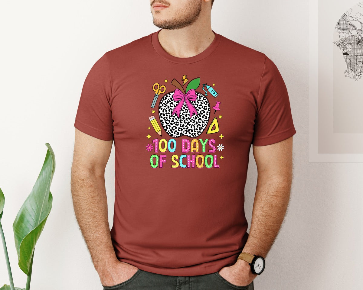 brand:Bella Canvas|color:Rust|Coquette 100 Days Of School Graphic T-Shirt