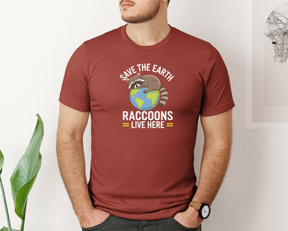 brand:Bella Canvas|color:Rust|Save The Earth Raccoon Live Here T Shirt Graphic T-Shirt
