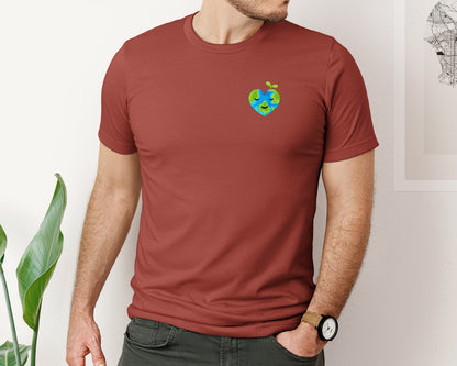 brand:Bella Canvas|color:Rust|Love Heart Earth Globe Pocket Design Graphic T-Shirt