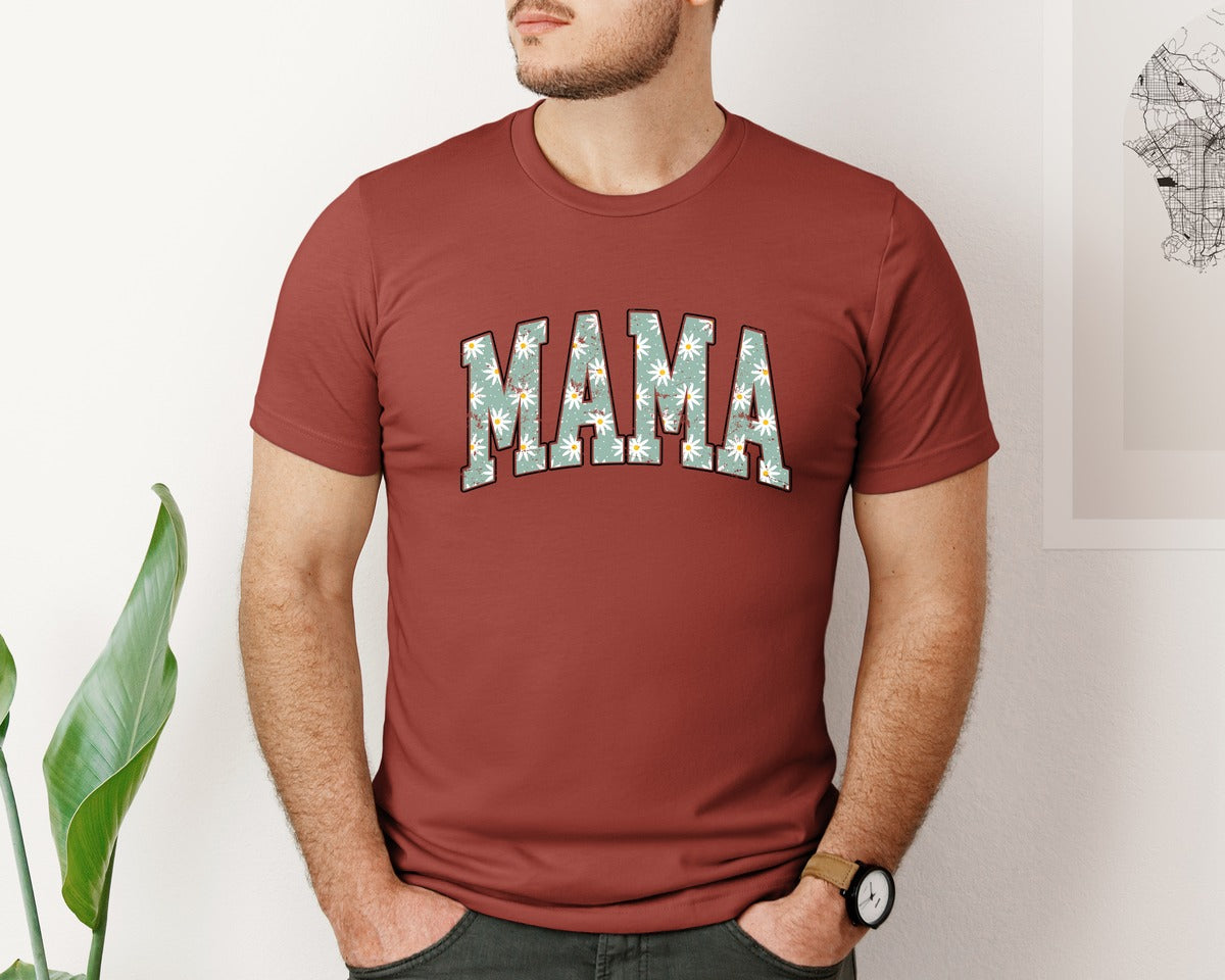 brand:Bella Canvas|color:Rust|Floral Mama Daisy Spring Vibes Mom Life Graphic T-Shirt