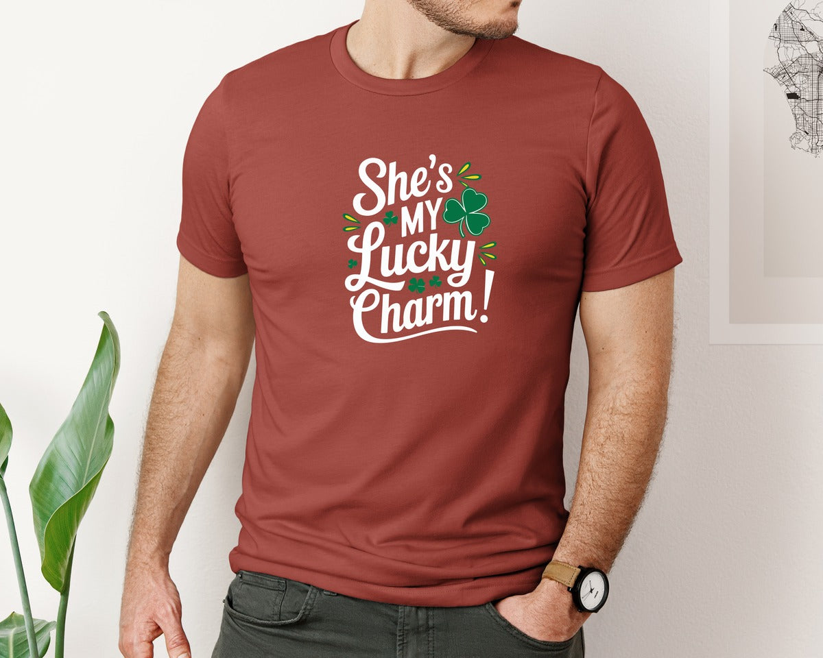 brand:Bella Canvas|color:Rust|Shes My Lucky Charm St Patricks Day 2 Graphic T-Shirt
