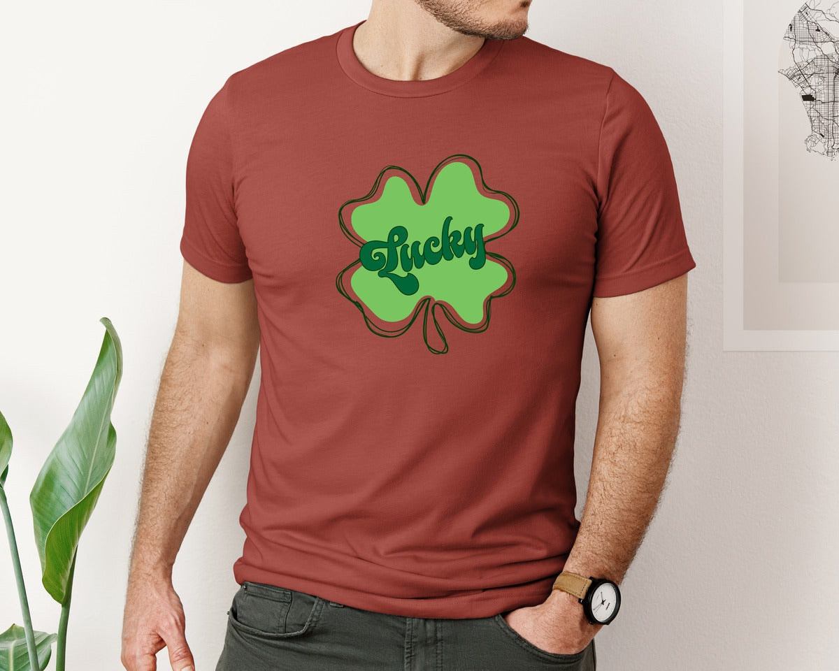 brand:Bella Canvas|color:Rust|Lucky St Patricks Day Clover 2 Graphic T-Shirt