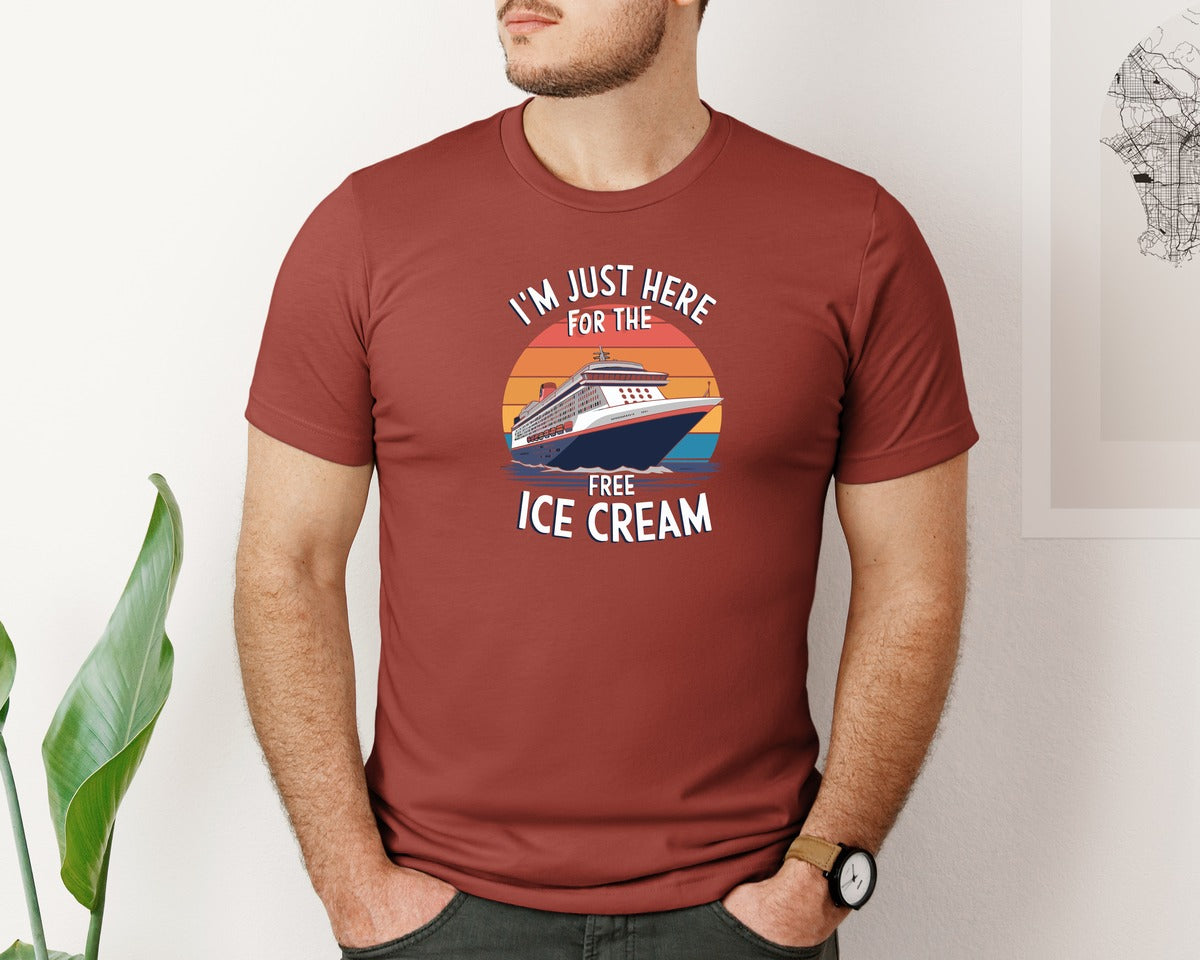 brand:Bella Canvas|color:Rust|Im Just Here For The Free Ice Cream 2 Graphic T-Shirt