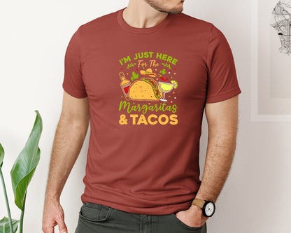 brand:Bella Canvas|color:Rust|Just Here For The Margaritas And Tacos Graphic T-Shirt
