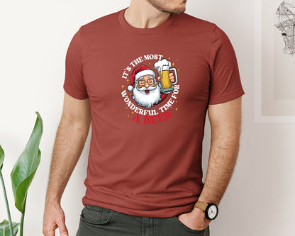 brand:Bella Canvas|color:Rust|Santa Beer Funny Christmas Graphic T-Shirt