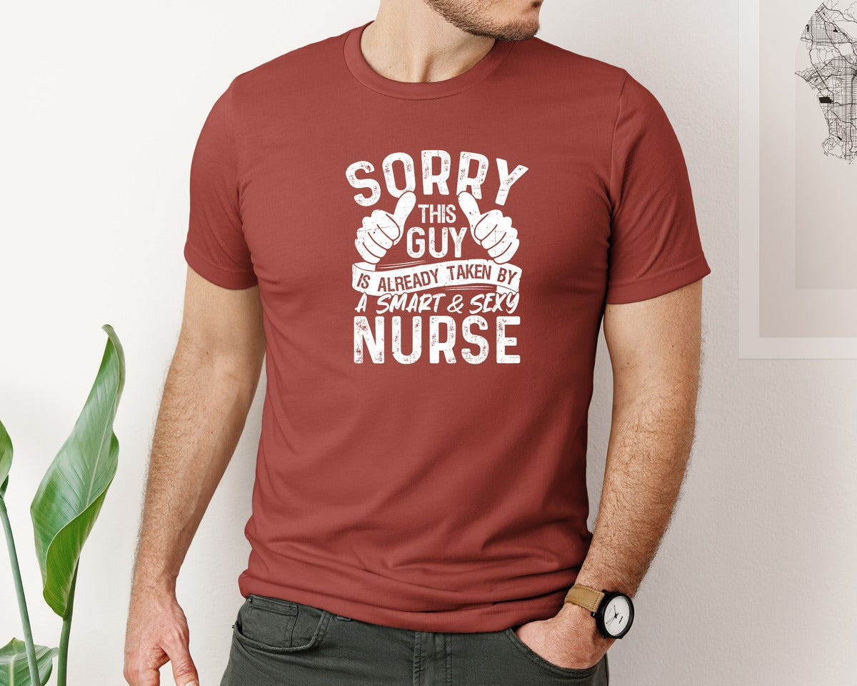 brand:Bella Canvas|color:Rust|Sorry This Guy Is Career T Shirt Graphic T-Shirt