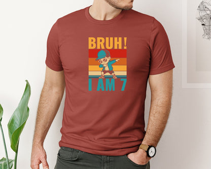 brand:Bella Canvas|color:Rust|Kids 7 Year Old Birthday Dabbing Boy Graphic T-Shirt