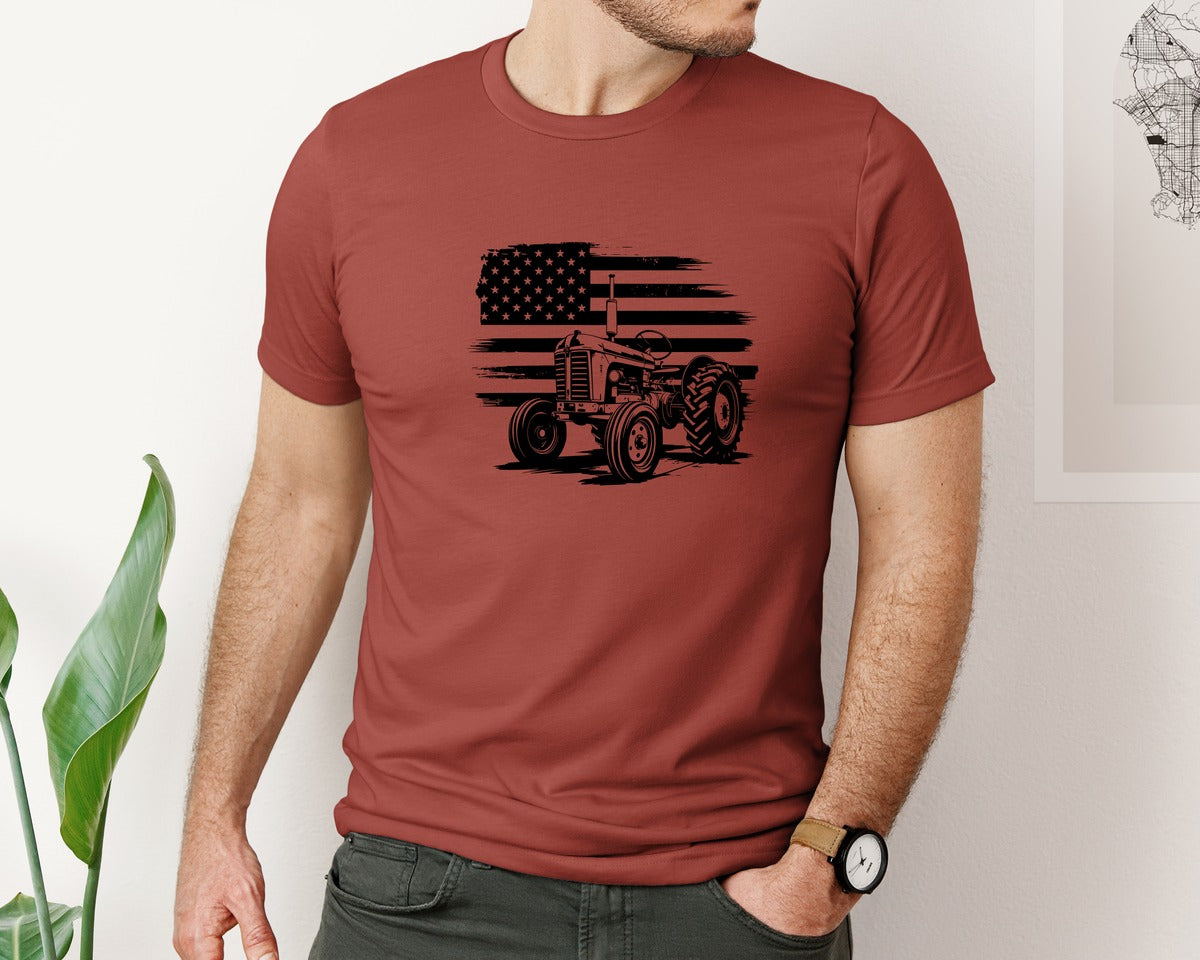 brand:Bella Canvas|color:Rust|Tractor Flag Vector T Shirt Design Graphic T-Shirt