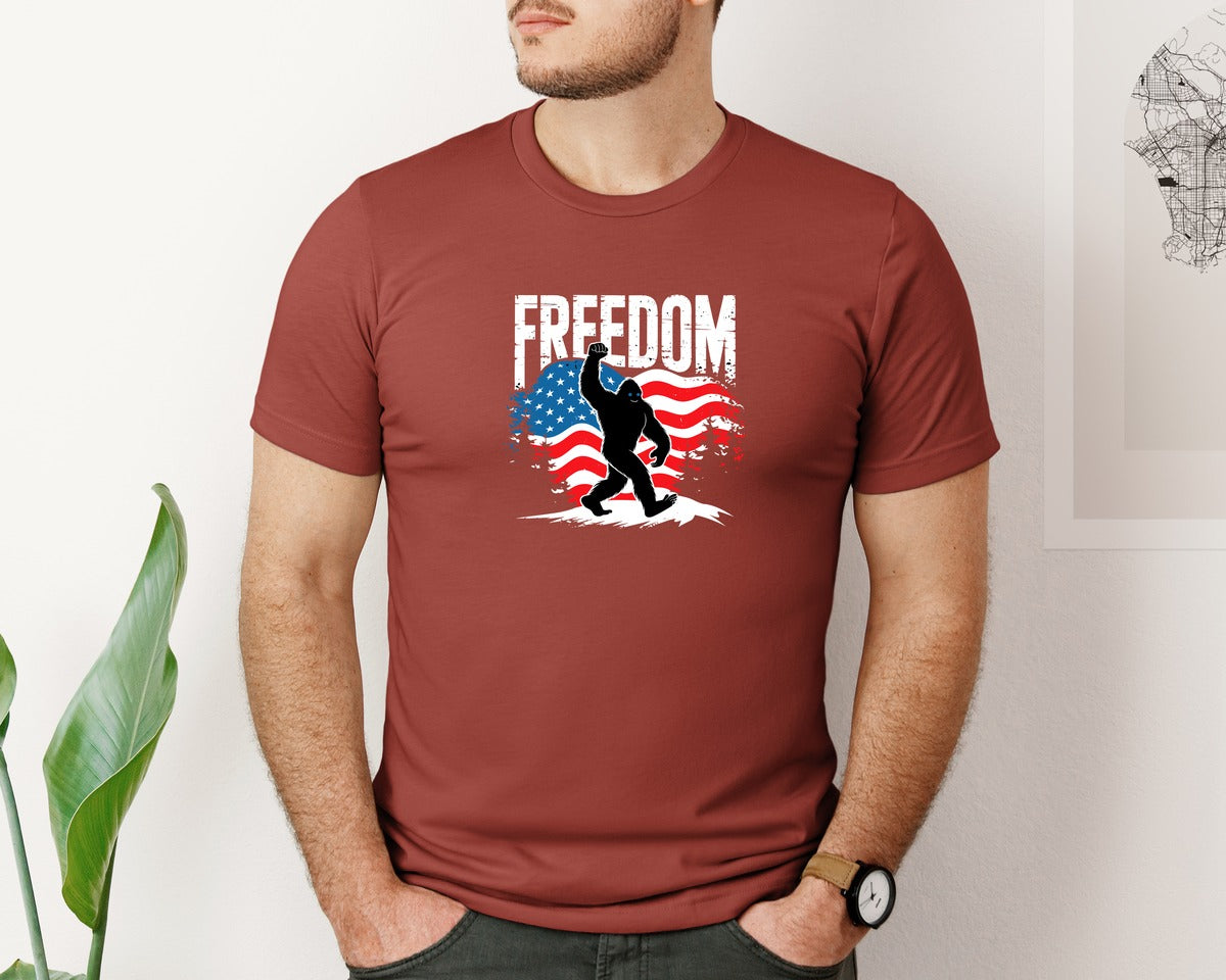brand:Bella Canvas|color:Rust|Freedom Bigfoot Usa Flag 4Th Of July Graphic T-Shirt