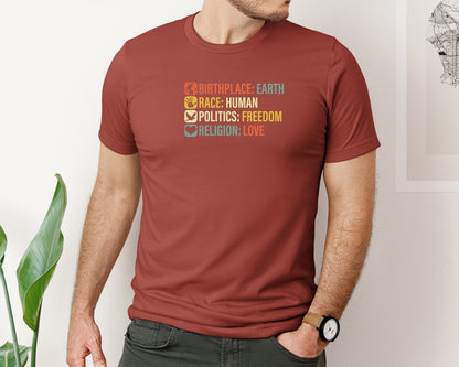 brand:Bella Canvas|color:Rust|Birthplace Earth Race Human Politics 4 Graphic T-Shirt