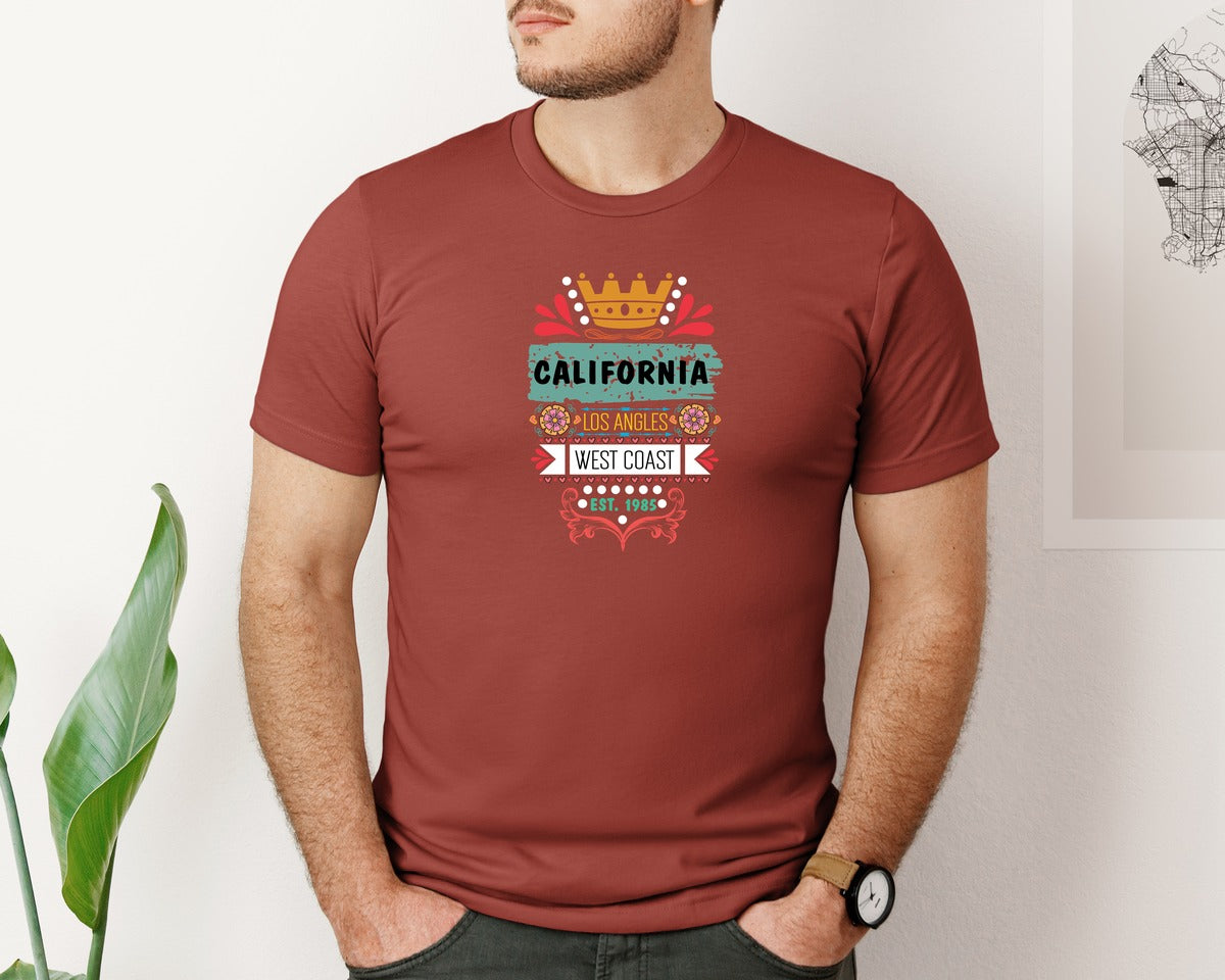 brand:Bella Canvas|color:Rust|California Typography Stylish Tee Design Graphic T-Shirt