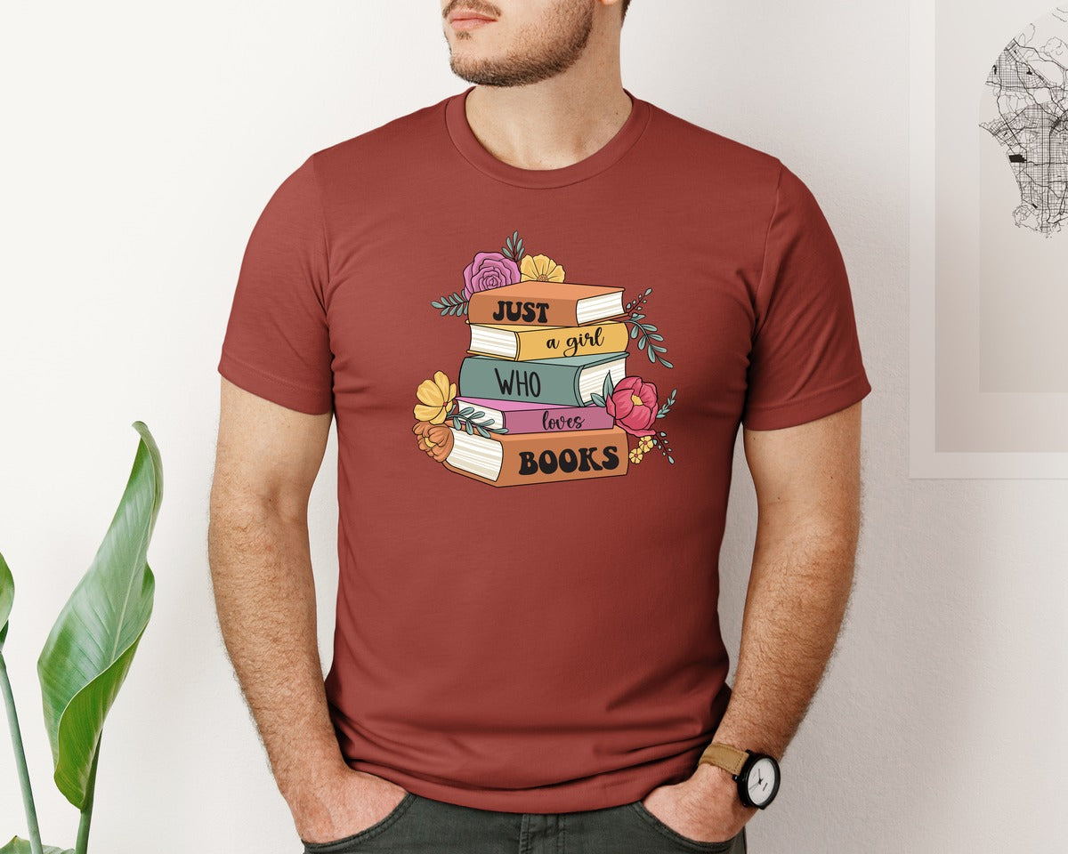 brand:Bella Canvas|color:Rust|Vintage Book Lovers Graphic T-Shirt