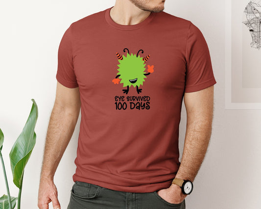 Eye Survived 100 Days Green Monster Graphic T-Shirt