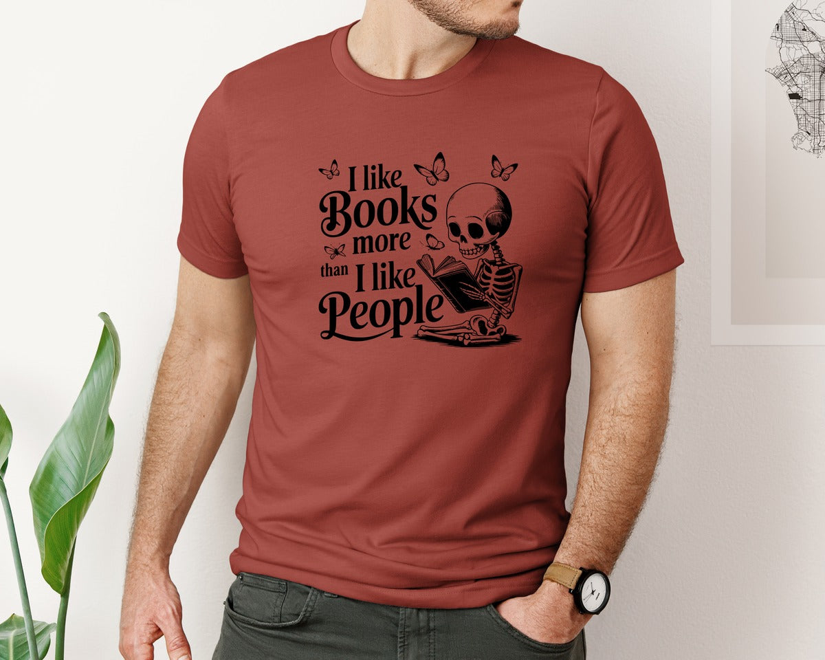 brand:Bella Canvas|color:Rust|I Like Books More Than I Like People 3 Graphic T-Shirt