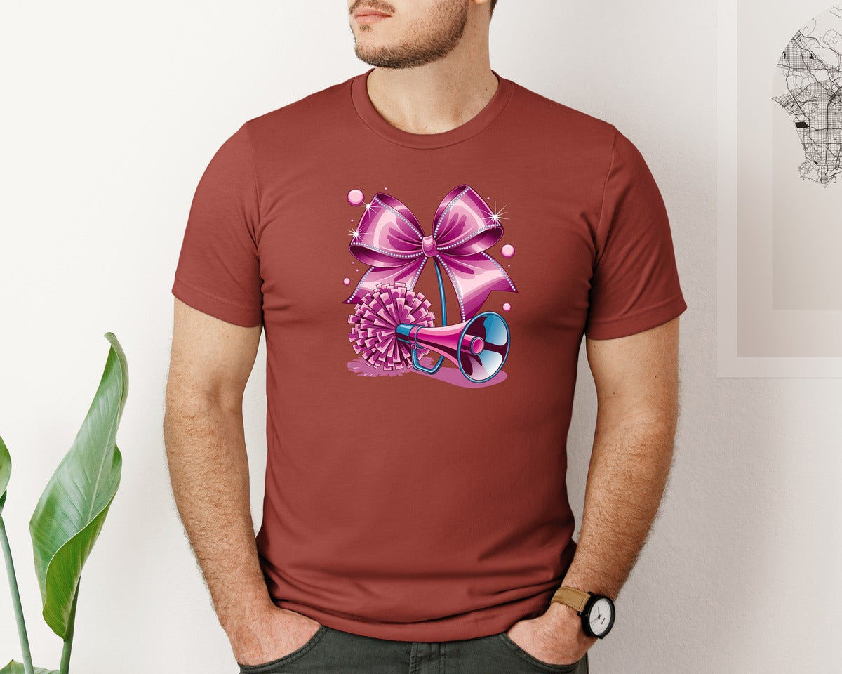 brand:Bella Canvas|color:Rust|Cheerleading Bow Pom Poms Graphic T-Shirt