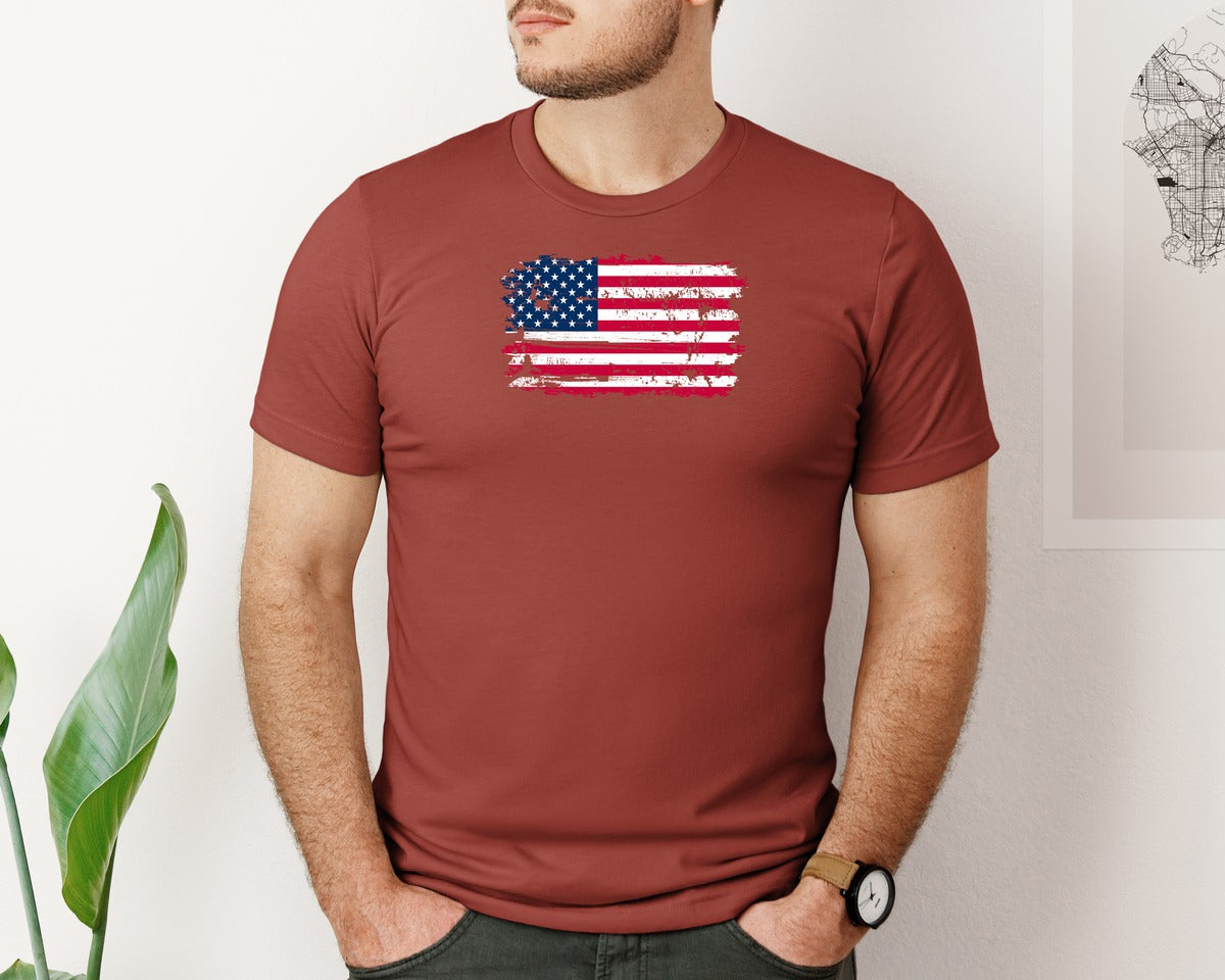 brand:Bella Canvas|color:Rust|Usa Flag Grunge American T Shirt Graphic T-Shirt