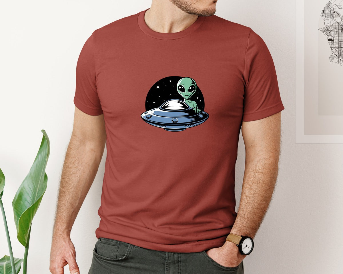 brand:Bella Canvas|color:Rust|Retro Vintage Ufo Alien T Shirt Design 4 Graphic T-Shirt