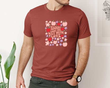 brand:Bella Canvas|color:Rust|Teachers Light The Way With Love Graphic T-Shirt