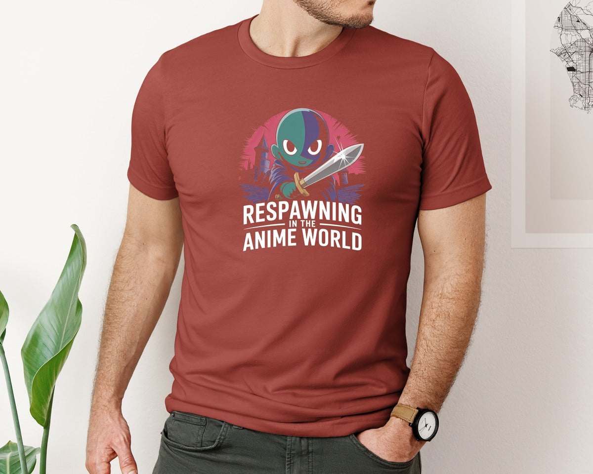 brand:Bella Canvas|color:Rust|Respawning In The Anime World T Shirt Graphic T-Shirt