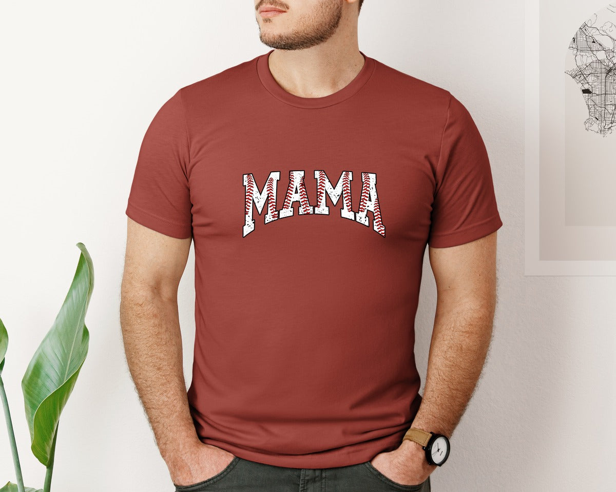 brand:Bella Canvas|color:Rust|Baseball Mama Distressed Varsity Vintage Graphic T-Shirt