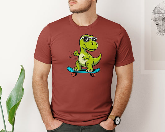 Skateboarding Dinosaur With Sunglasses Graphic T-Shirt